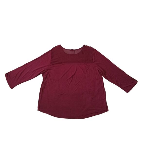 Rue21 Plus Size Stretchy Maroon Red Roll Tab Sleeve Mesh Shoulder Top Women's 3X - Picture 2 of 12